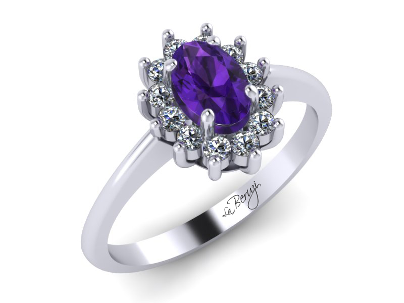 Inel de logodna din aur alb 14K cu Smarald si Diamante - MDM012d