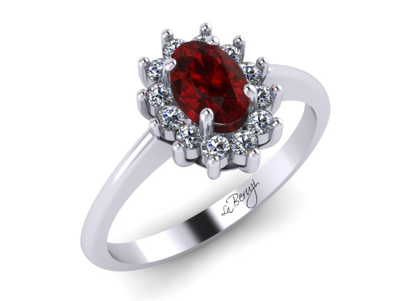 Inel de logodna din aur alb 14K cu Smarald si Diamante - MDR012d