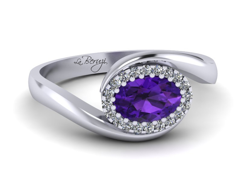 Inel de logodna din aur alb 14K cu Ametist de 6x4 si diamante de 0,25 ct - MDM022