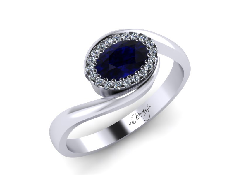 Inel de logodna din aur alb 14K cu Safir de 6x4 si diamante de 0,25 ct - MDS022