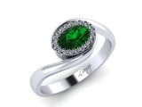 Inel de logodna din aur alb 14K cu Smarald si diamante de 0,10 ct - MDZ022