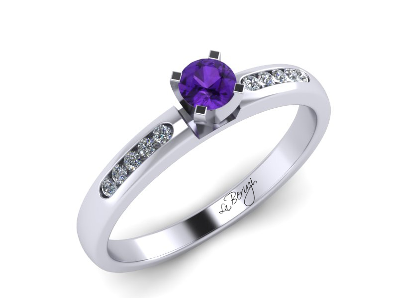 Inel de logodna din aur alb 14K cu Ametist si diamante -MDM035d
