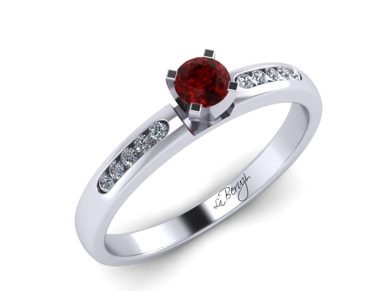 Inel de logodna din aur alb 14K cu Rubin si diamante -MDR035d