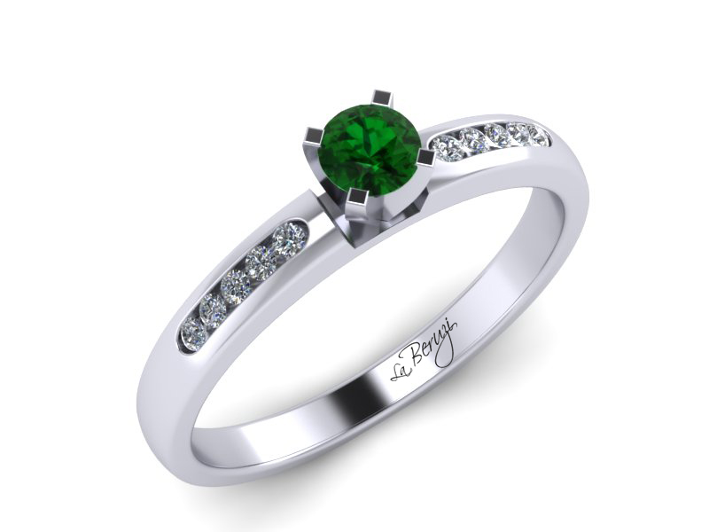 Inel de logodna din aur alb 14K cu Smarald si diamante -MDZ035d
