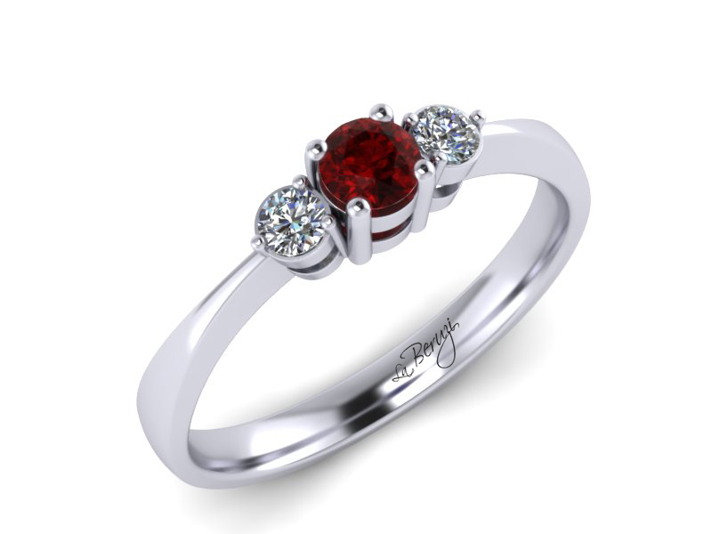 Inel de logodna din aur alb 14K cu Rubin si diamante de 0,09 ct - LDR 052d