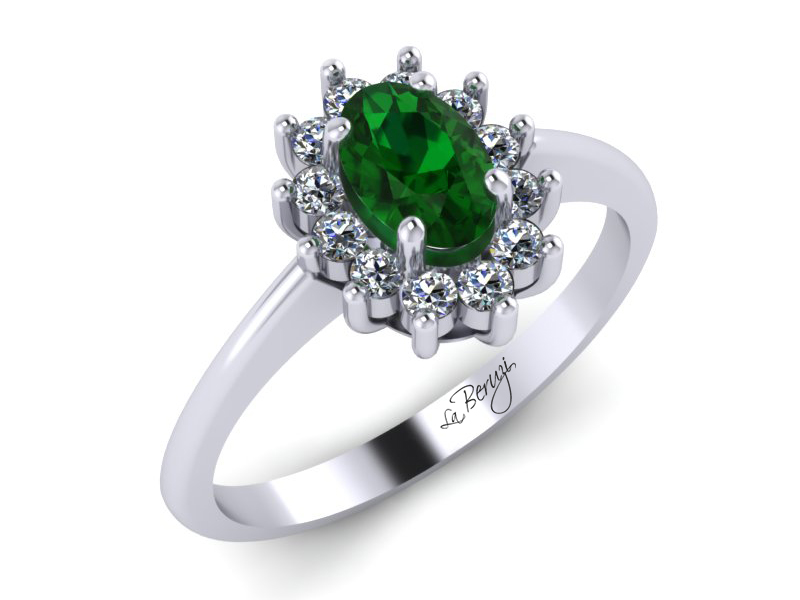 Inel de logodna din aur alb 14K cu Smarald si Diamante - MDZ012d
