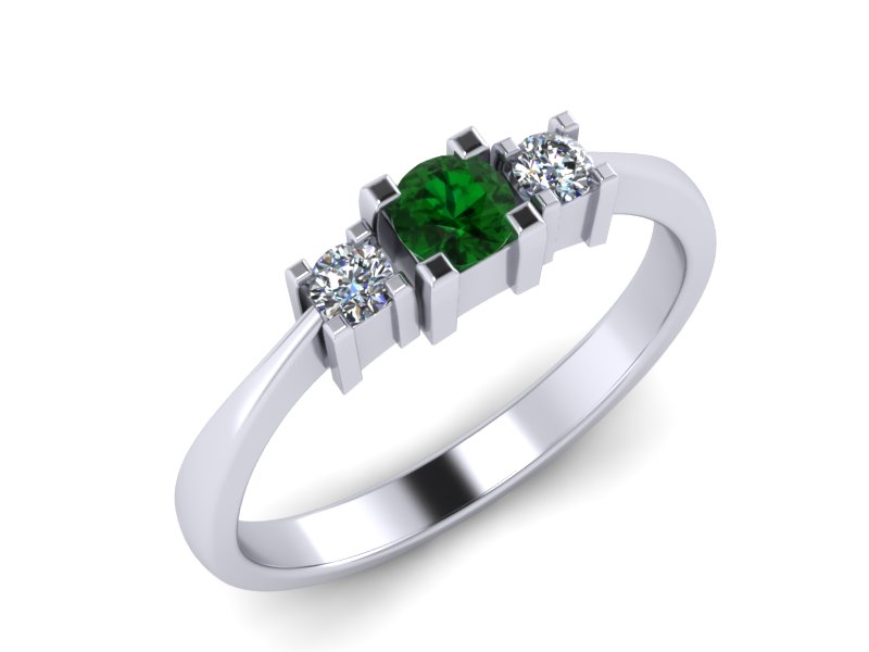 Inel de logodna din aur alb 14K cu Smarald si diamante de 0,08 ct  - MDZ013