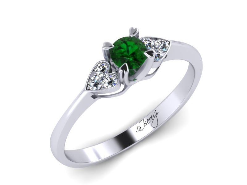 Inel de logodna aur alb 14K cu Smarald si diamante de 0,06ct- MDZ008