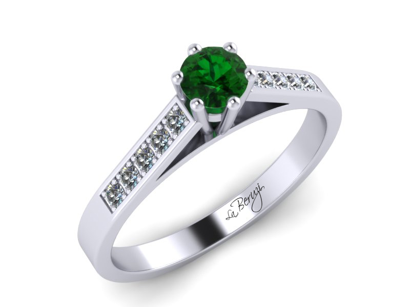 Inel de logodna din aur alb 14K cu Smarald si diamante de 0,12 ct - MDZ026