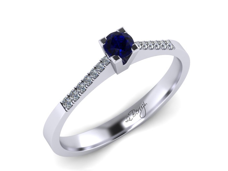 Inel de logodna din aur alb 14K cu Safir si diamante 0,14 ct - MDS038