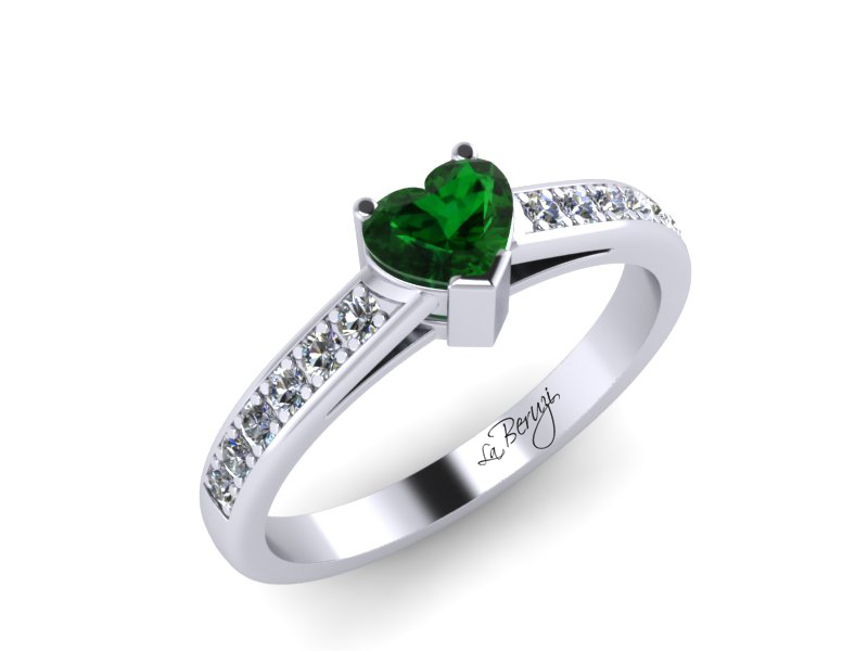 Inel de logodna din aur alb 14K cu Zmarald si diamante de 0,12 ct - MDZ005