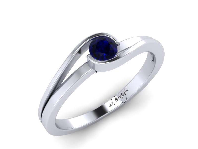 Inel de logodna din aur alb 14K cu Safir de 3,0mm - MDS012