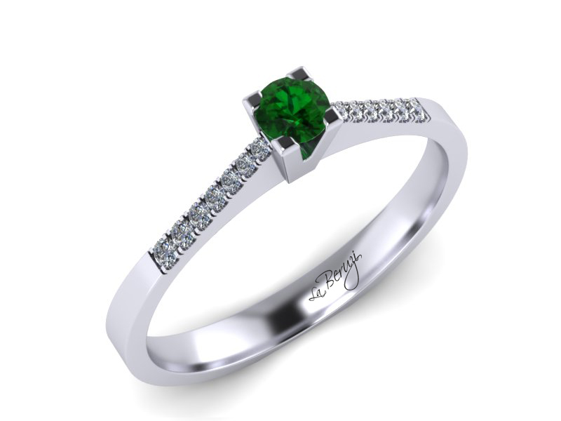 Inel de logodna din aur alb 14K cu Zmarald si diamante 0,14 ct - MDZ038