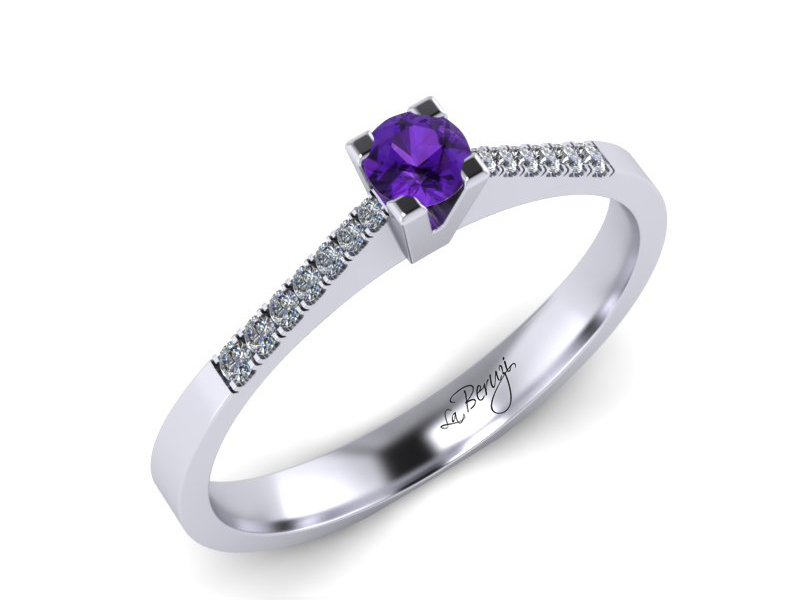 Inel de logodna din aur alb 14K cu Ametist si diamante 0,14 ct - MDM038