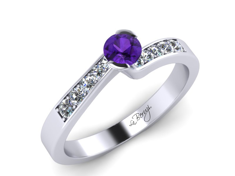 Inel de logodna din aur alb 14K cu Ametist  si diamante de 0,12 ct - MDM024
