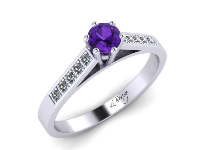 Inel de logodna din aur alb 14K cu diamante de 0,12 ct si ametist 3,0 mm - MDM026