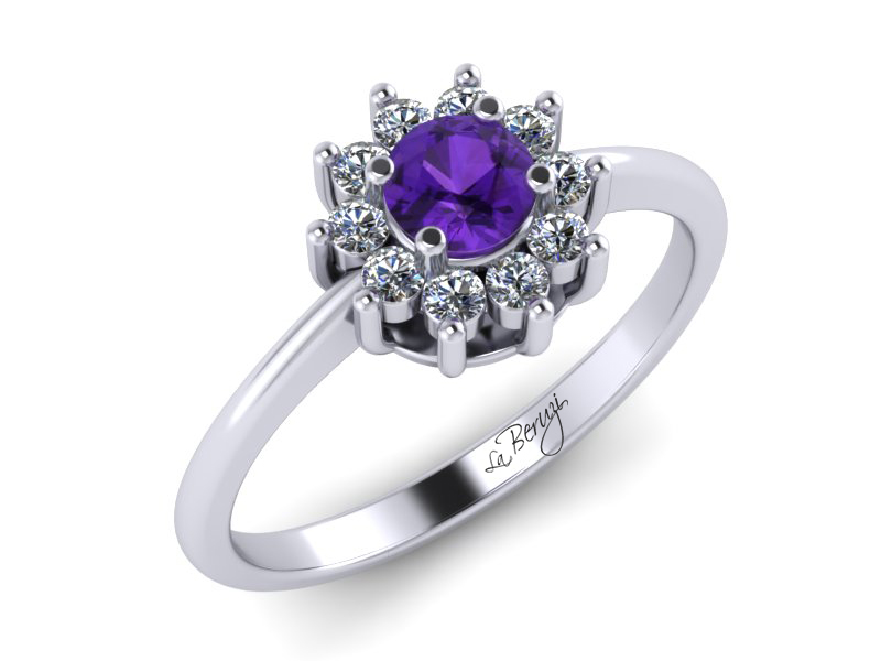 Inel de logodna din aur alb 14K cu Ametist si diamante de 0,13 ct - MDM030