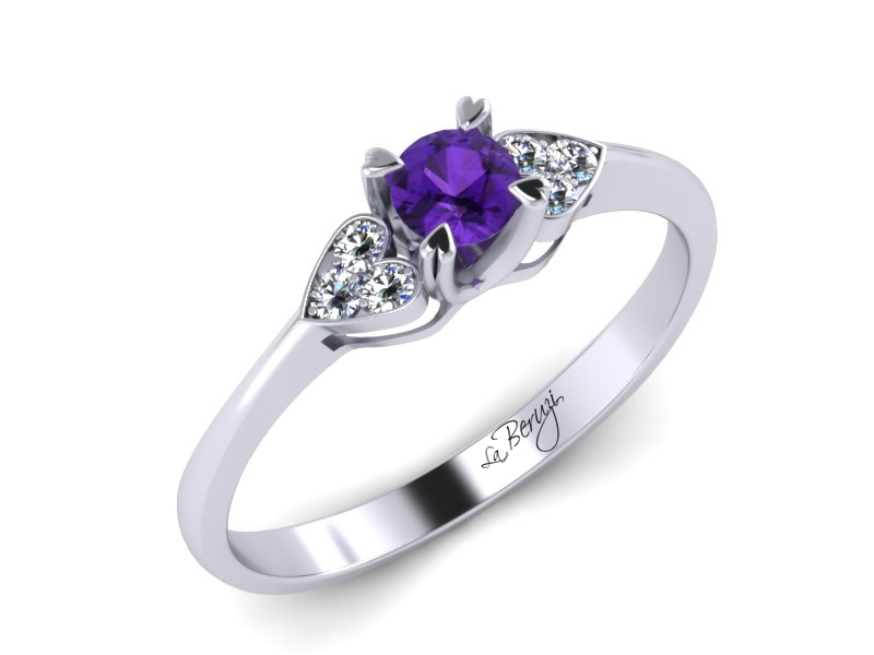 Inel de logodna aur alb 14K cu Ametist si diamante de 0,06ct- MDM008