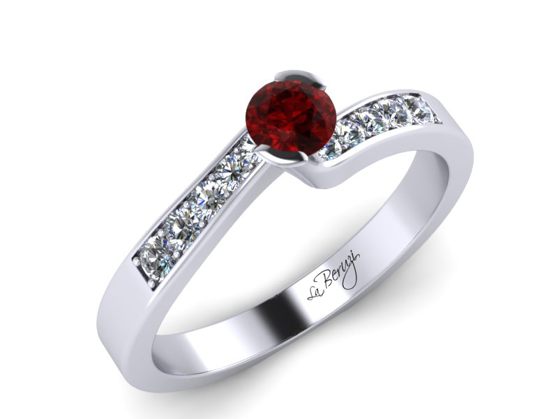 Inel de logodna din aur alb 14K cu Rubin  si diamante de 0,12 ct - MDR024