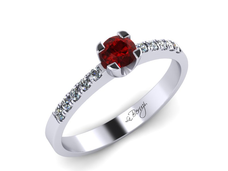 Inel de logodna din aur alb 14K cu Rubin de 3,0mm si diamante de 0,12 ct - MDR002
