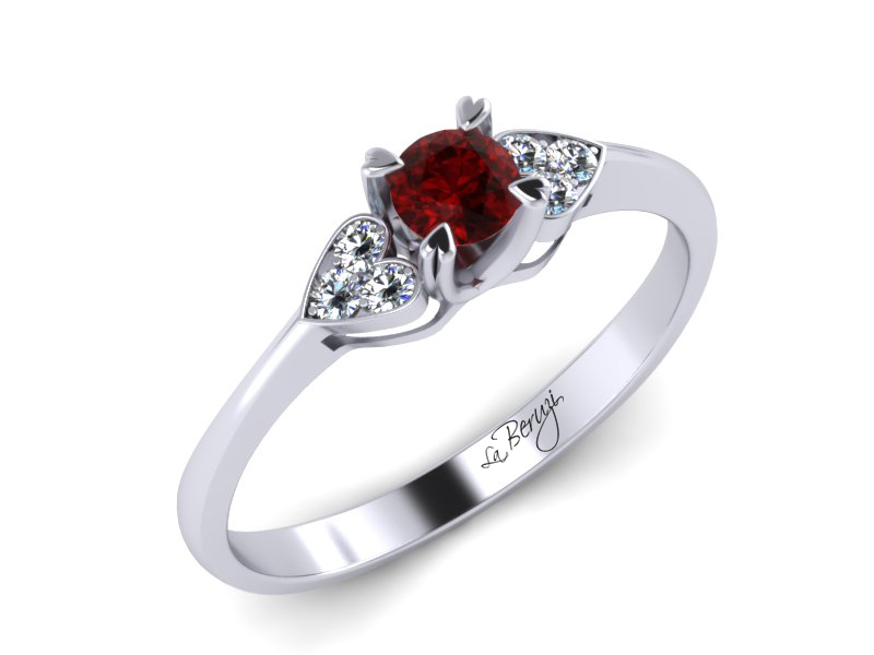 Inel de logodna aur alb 14K cu Rubin si diamante de 0,06ct- MDR008