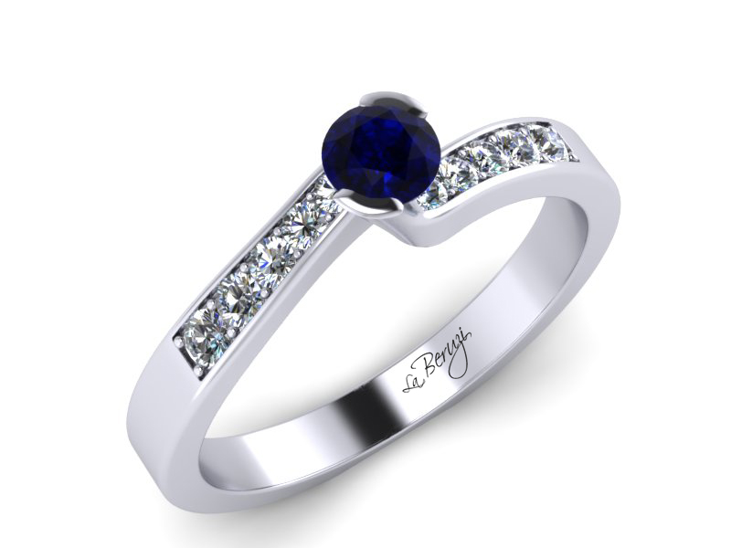 Inel de logodna din aur alb 14K cu Safir  si diamante de 0,12 ct -MDS024