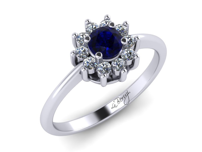 Inel de logodna din aur alb 14K cu Safir si diamante de 0,13 ct - MDS030