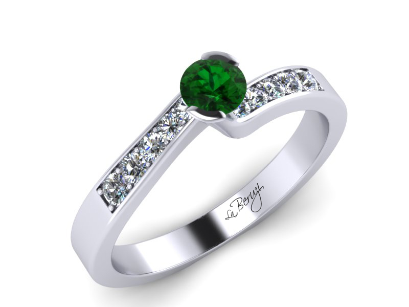 Inel de logodna din aur alb 14K cu Smarald  si diamante de 0,12 ct - MDZ024