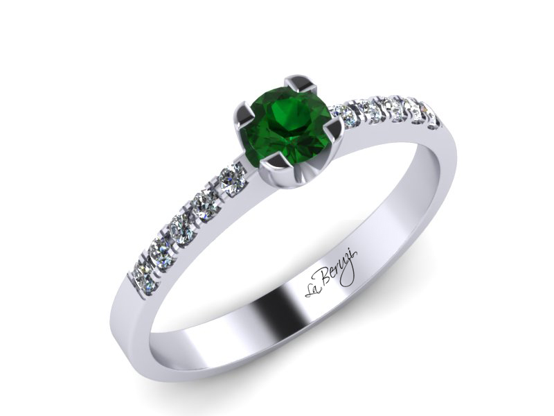 Inel de logodna din aur alb 14K cu Smarald de 3,0mm si diamante de 0,12 ct - MDZ002