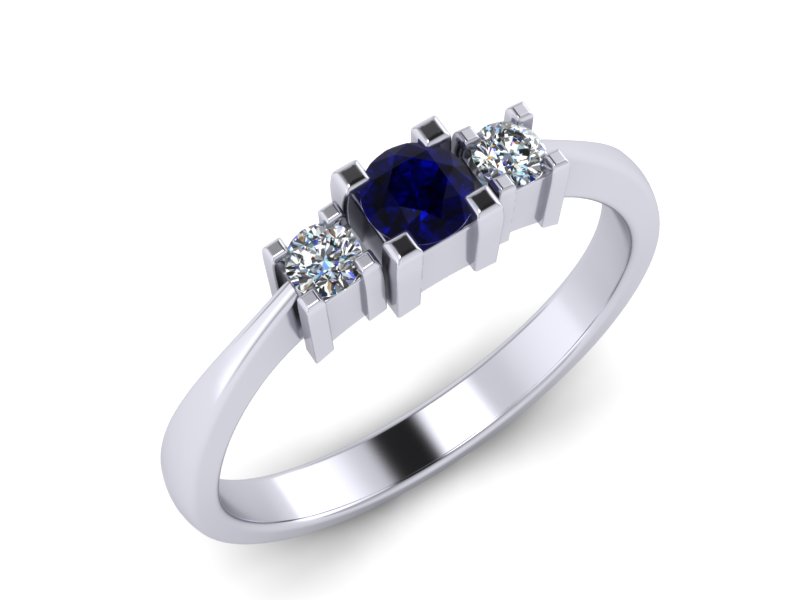 Inel de logodna din aur alb 14K cu Safir si diamante de 0,08 ct  - MDS013