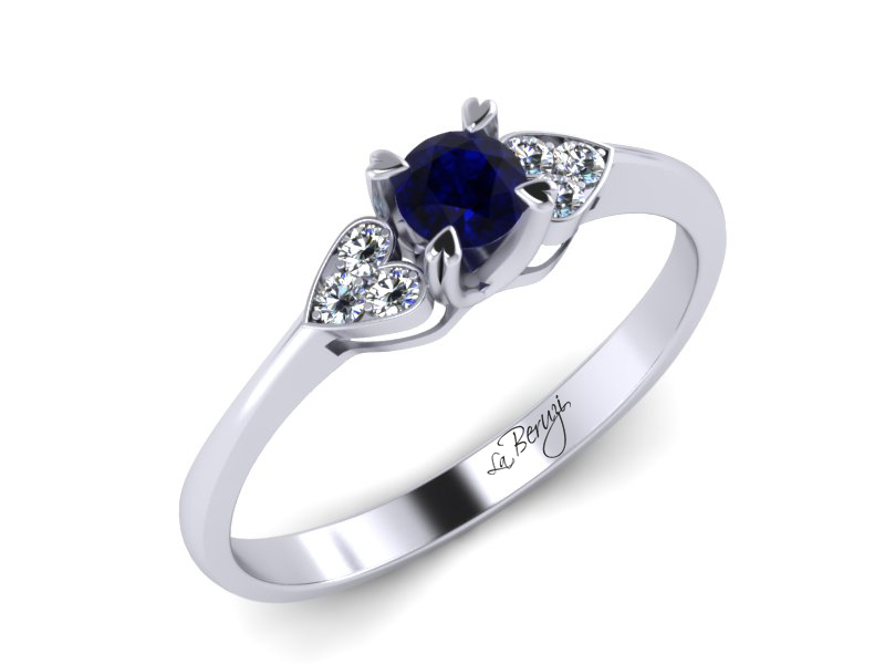 Inel de logodna aur alb 14K cu Safir si diamante de 0,06ct- MDS008