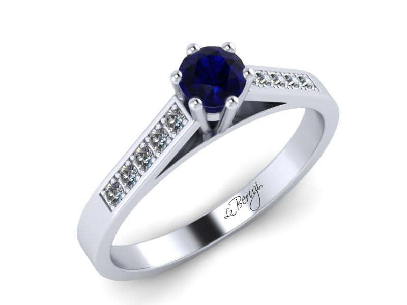 Inel de logodna din aur alb 14K cu Safir si diamante de 0,12 ct - MDS026
