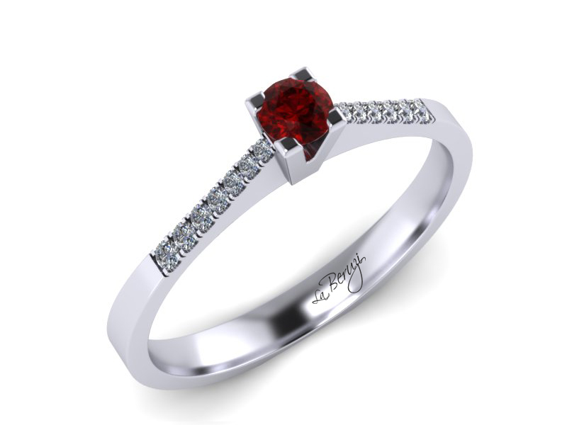 Inel de logodna din aur alb 14K cu Rubin si diamante 0,14 ct - MDR038