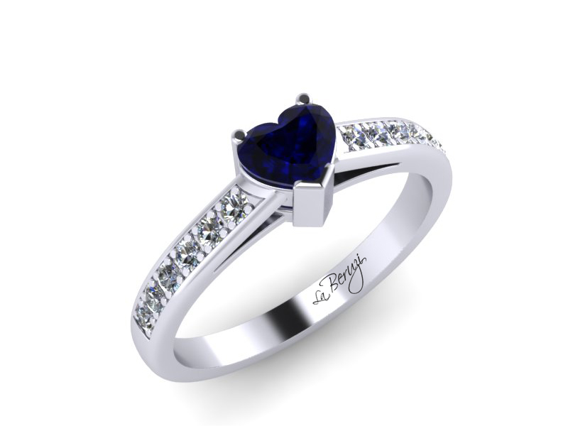 Inel de logodna din aur alb 14K cu Safir si diamante de 0,12 ct - MDS005