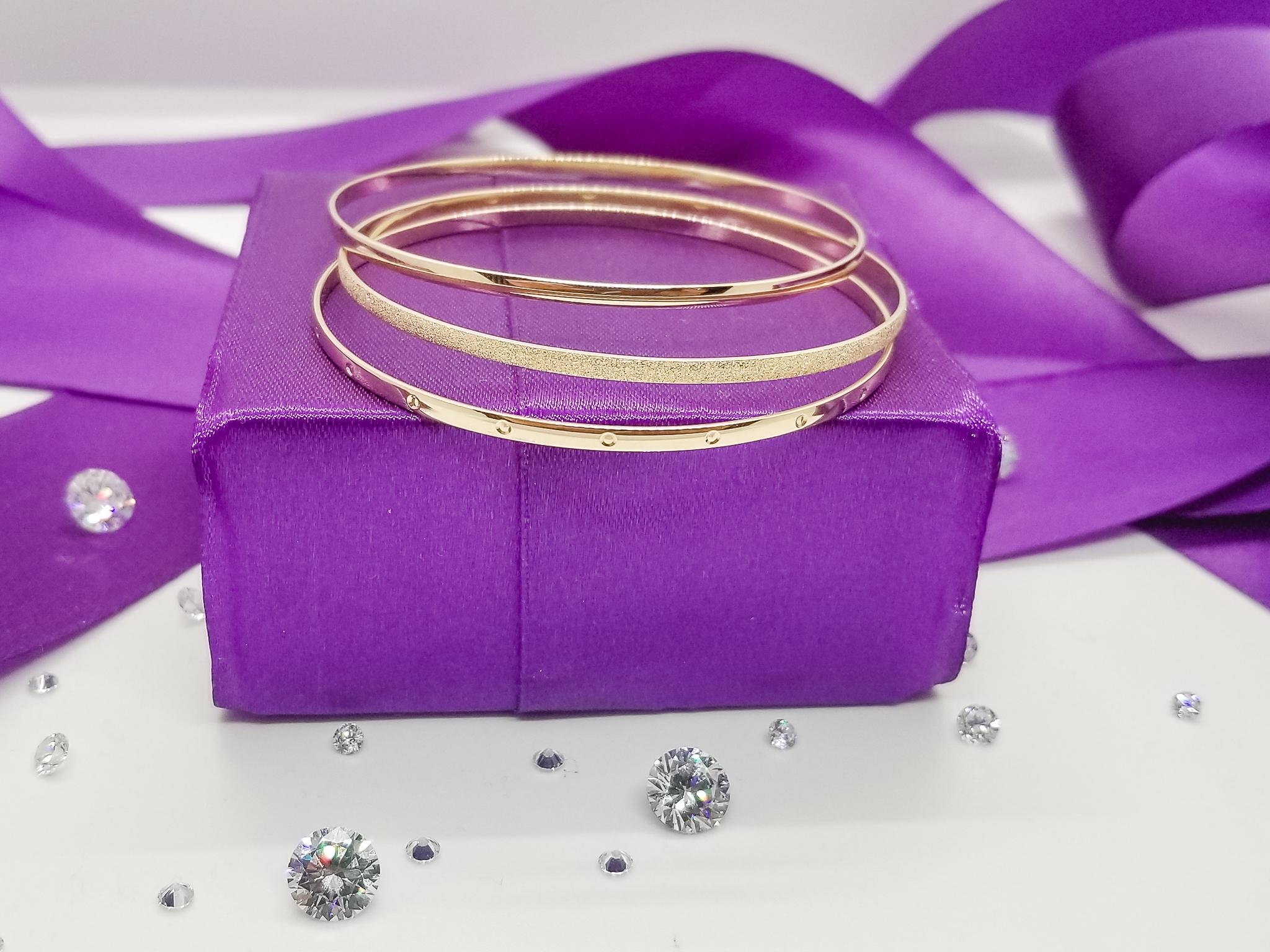 SET 3 BRATARI ARABEASTI FIXE DIN AUR 14K FATI 230 (1 Bratara Lucioasa + 1 Bratara Mata + 1 Bratara cu Imitatii de Pietre)